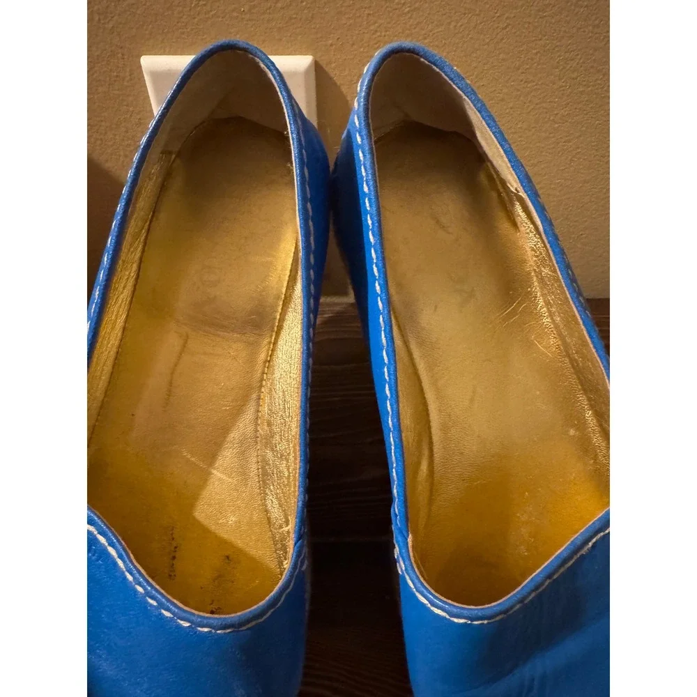 Vintage Prada Blue Leather Espadrille Platform Peep Toe Sandals, size 38